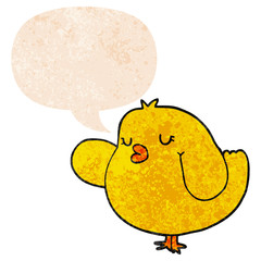 cartoon bird and speech bubble in retro textured style