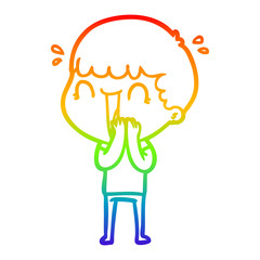 rainbow gradient line drawing laughing cartoon man