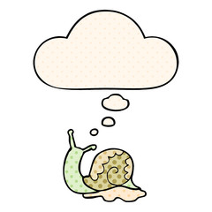 cartoon snail and thought bubble in comic book style