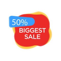 Red orange blue abstract biggest sale shapes with 50% discount. Sale banner template design. 50% Big sale special offer. Special offer banner for poster, flyer, brochure, sticker. Vector illustration.