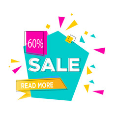 Aqua cyan and yellow elements with 60 % discount. Sale banner template design. Big sale special offer. Special offer banner for poster, flyer, brochure, sticker. Yellow ribbon Vector illustration.
