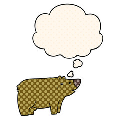 cartoon bear and thought bubble in comic book style