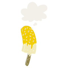 cartoon ice cream lolly and thought bubble in retro style