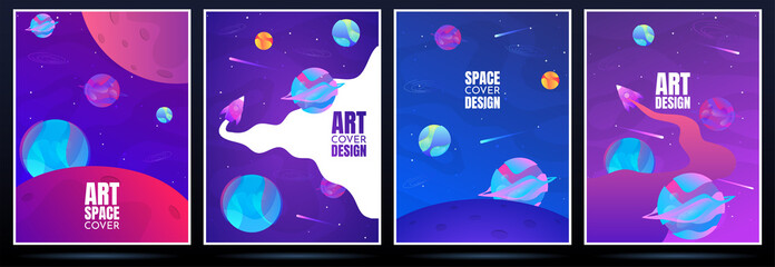Set of universe space banner templates. Space trip. Vector illustration design. © VVadi4ka