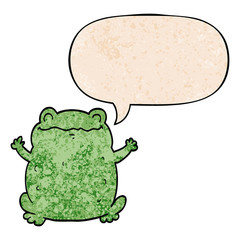 cartoon toad and speech bubble in retro texture style