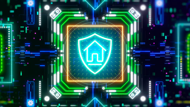 Cryptocurrency, blockchain, internet safety symbol on digital background.