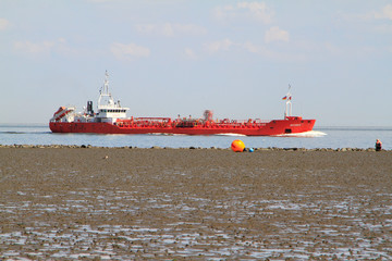 Tanker, Oil Tanker, Ship, Watt, Cuxhaven, Lower Saxony, Germany, Europe