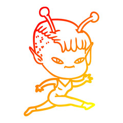 warm gradient line drawing cute cartoon alien girl