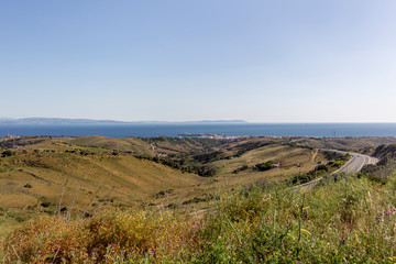 Fototapeta premium Street of Gibraltar with view from Spain on Morocco