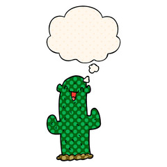 cartoon cactus and thought bubble in comic book style