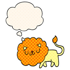 cartoon lion and thought bubble in comic book style