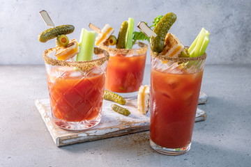 Bloody Mary Cocktail with tomato juice and pickles