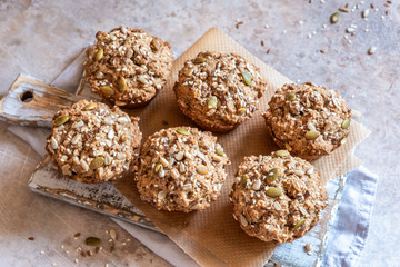 Healthy muffins with fall spices and pumpkin seeds
