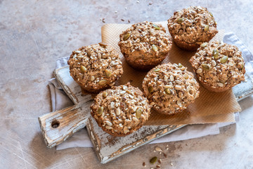 Healthy muffins with fall spices and pumpkin seeds