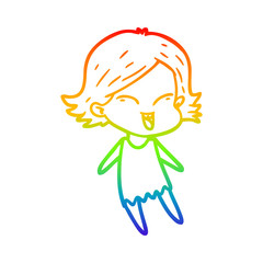 rainbow gradient line drawing happy cartoon girl