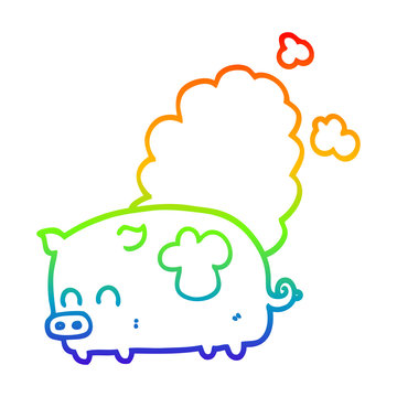 recommend clip art: rainbow gradient line drawing cartoon smelly pig