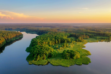Fototapeta na wymiar Beautiful aerial landscape with forest and river