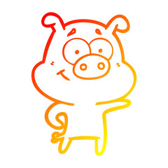 warm gradient line drawing cartoon pig pointing