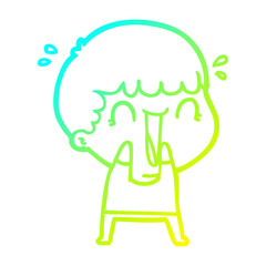 cold gradient line drawing laughing cartoon man