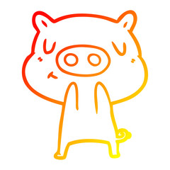 warm gradient line drawing cartoon content pig