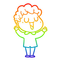 rainbow gradient line drawing laughing cartoon man