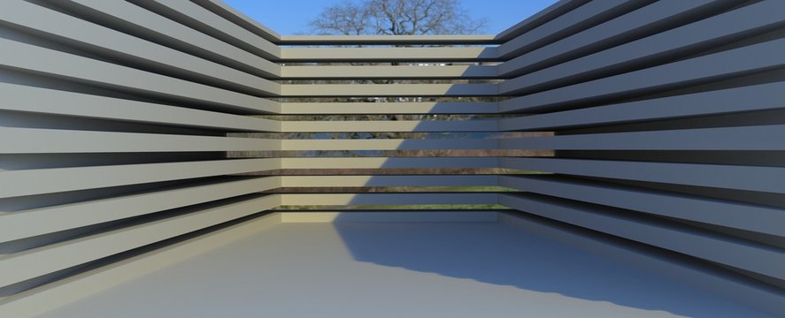 Render de thangar con iluminación para presentar un producto. Fondo colorido de diferentes materiales plásticos, madera, concreto y mármol, patrones, texturas y reflectores.