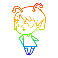 rainbow gradient line drawing cartoon alien girl