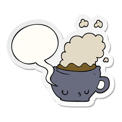 cute cartoon coffee cup and speech bubble sticker