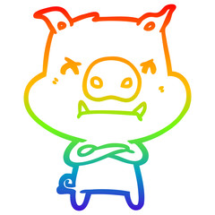 rainbow gradient line drawing angry cartoon pig