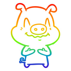 rainbow gradient line drawing nervous cartoon pig