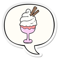 cartoon ice cream dessert and speech bubble sticker
