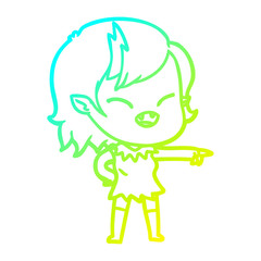 cold gradient line drawing cartoon vampire girl pointing and laughing