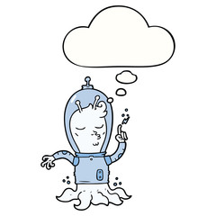 cartoon alien and thought bubble