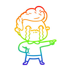 rainbow gradient line drawing cartoon man crying