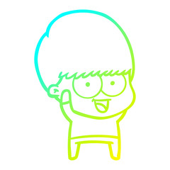 cold gradient line drawing happy cartoon boy waving