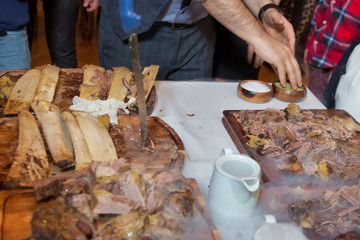 Roasted meat over an open fire, cooked in a special way.Barbecue is prepared of lamb or sheep meat and processed by slasher. Many Cooking Traditional Azerbaijan asting lamb barbecues.