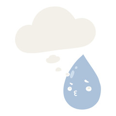 cartoon cute raindrop and thought bubble in retro style