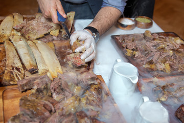 Roasted meat over an open fire, cooked in a special way.Barbecue is prepared of lamb or sheep meat and processed by slasher. Many Cooking Traditional Azerbaijan asting lamb barbecues.
