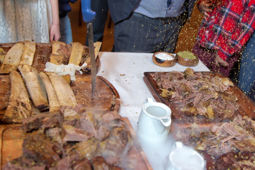 Roasted meat over an open fire, cooked in a special way.Barbecue is prepared of lamb or sheep meat and processed by slasher. Many Cooking Traditional Azerbaijan asting lamb barbecues.