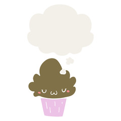 cartoon cupcake with face and thought bubble in retro style