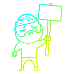 cold gradient line drawing cartoon worried man with beard