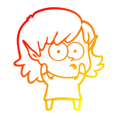 warm gradient line drawing cartoon elf girl staring