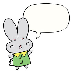 cute cartoon tiny rabbit and speech bubble