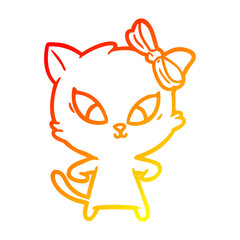 warm gradient line drawing cartoon cat