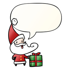 cartoon santa claus and speech bubble in smooth gradient style