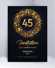 45 years anniversary invitation card template isolated vector illustration. Black greeting card template
