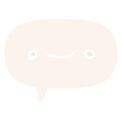 happy cartoon face and speech bubble in retro style