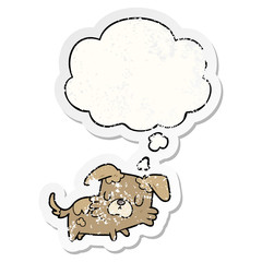 cartoon dog and thought bubble as a distressed worn sticker