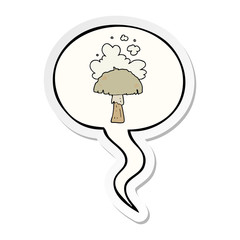 cartoon mushroom and spore cloud and speech bubble sticker