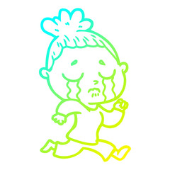 cold gradient line drawing cartoon crying woman